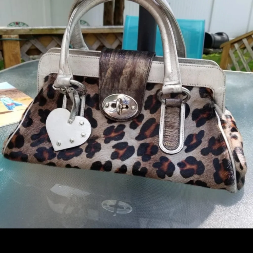 Bizroma Leopard Snake Mobwife Satchel Handbag Made in Italy Silver Heart Charm